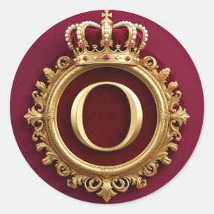 Sticker Rond Monogramme doré majestueux avec couronne sur velou