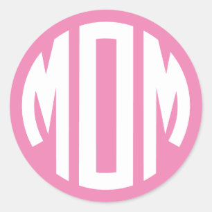 Sticker Rond Monogramme du cercle rose et blanc MOM