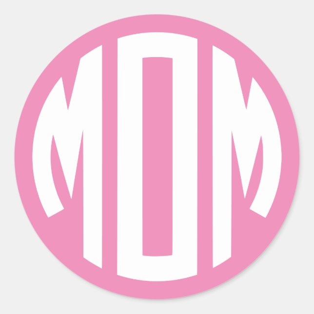 Sticker Rond Monogramme du cercle rose et blanc MOM (Devant)