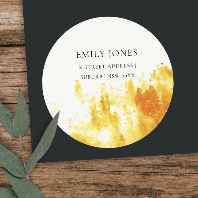 STICKER ROND MONOGRAMME DU FOLIAGE D'ARBRE D'EAU JAUNE (Créateur téléchargé)