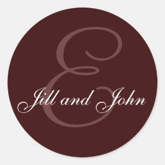 Sticker Rond Monogramme E et noms Sceau Chocolat brun