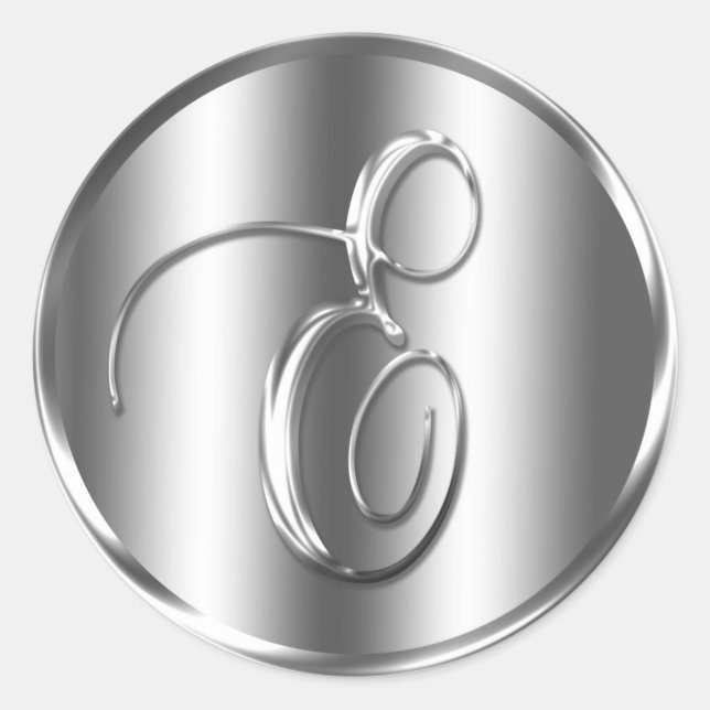 Sticker Rond Monogramme E Faire-part de mariage couleur argent (Devant)