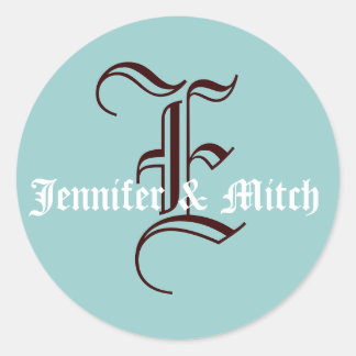Sticker Rond Monogramme E Mariage Aqua & Espresso Favoriser le