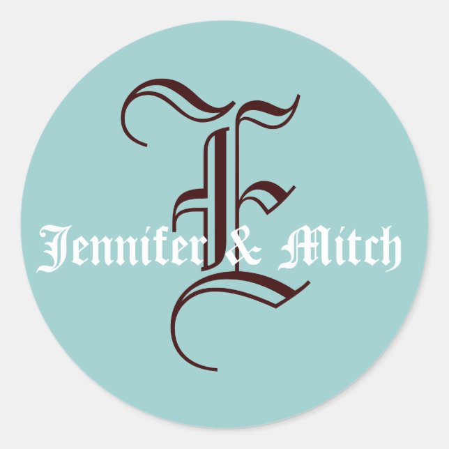 Sticker Rond Monogramme E Mariage Aqua & Espresso Favoriser le  (Devant)