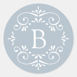 Sticker Rond Monogramme élégant bleu et blanc français