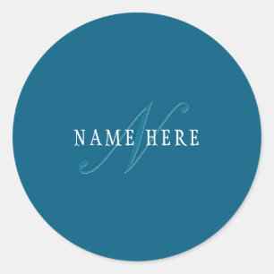Sticker Rond Monogramme élégant   Bleu océan