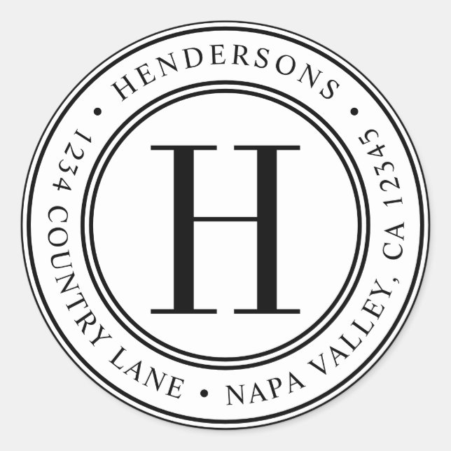 Sticker Rond Monogramme Élégant | Créez Votre Propre Adresse de (Devant)