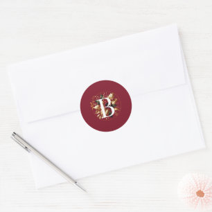 Sticker Rond Monogramme élégant de mariage d'hiver à feuille d'