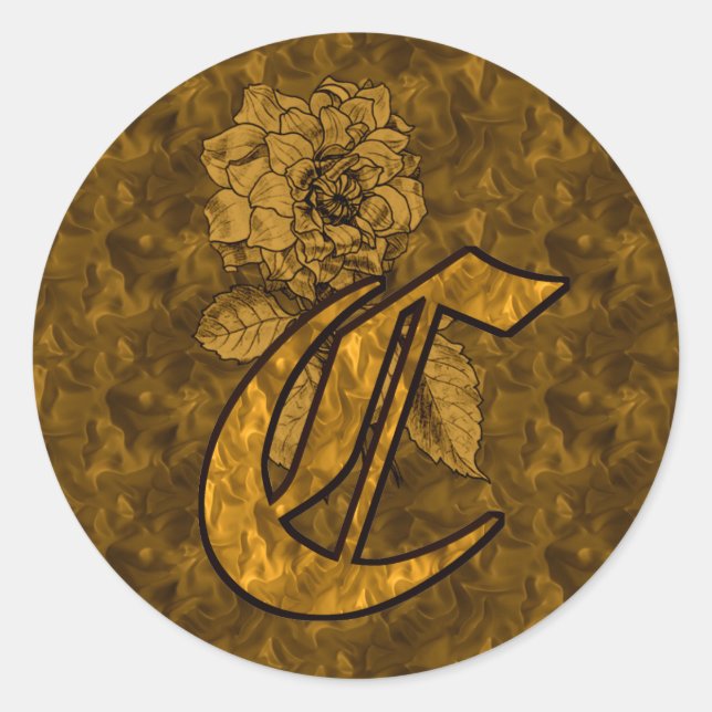 Sticker Rond Monogramme Élégant Initiale C Fleur de Pivoine en  (Devant)