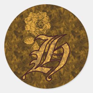 Sticker Rond Monogramme Élégant Initiale H Fleur de Pivoine en 