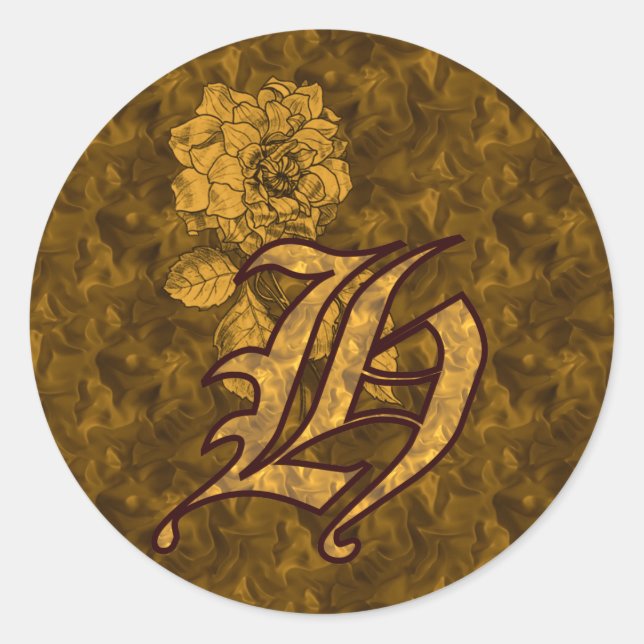Sticker Rond Monogramme Élégant Initiale H Fleur de Pivoine en  (Devant)