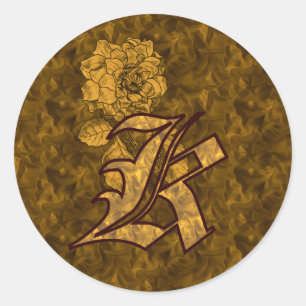 Sticker Rond Monogramme Élégant Initiale K Fleur de Pivoine en