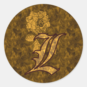 Sticker Rond Monogramme Élégant Initiale L Fleur de Pivoine en