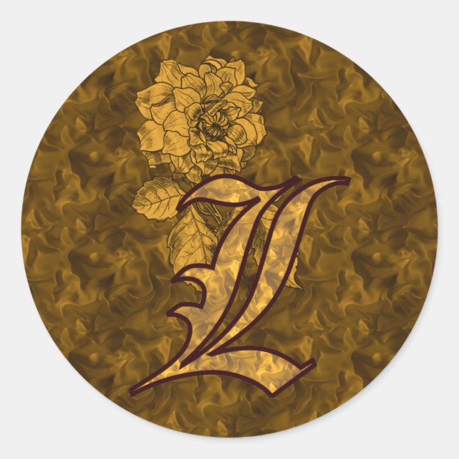 Sticker Rond Monogramme Élégant Initiale L Fleur de Pivoine en  (Devant)