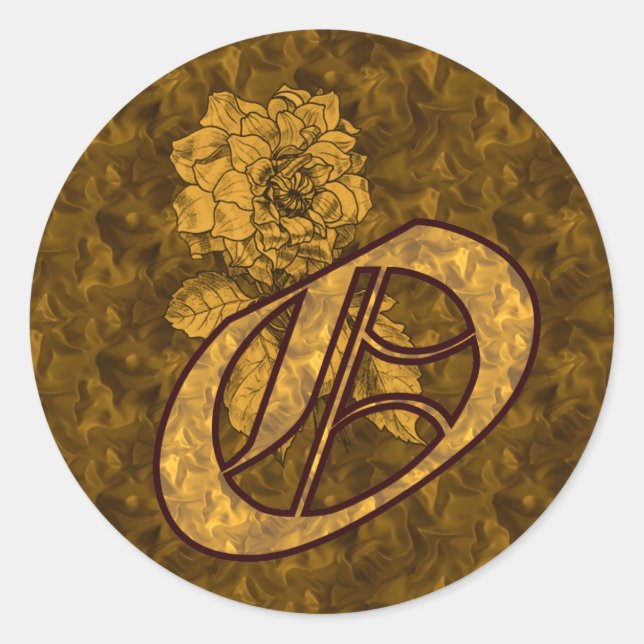 Sticker Rond Monogramme élégant Initiale O Fleur de pivoine en  (Devant)