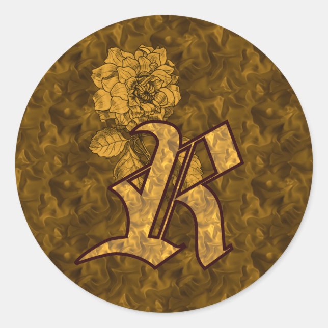 Sticker Rond Monogramme Élégant Initiale R Fleur de Pivoine en  (Devant)