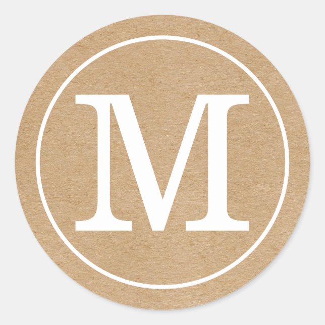 Sticker Rond Monogramme Élégant Kraft Rustique (Devant)
