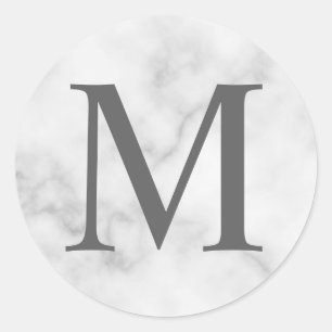 Sticker Rond Monogramme élégant Marbre blanc