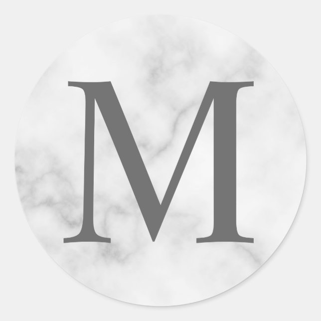 Sticker Rond Monogramme élégant Marbre blanc (Devant)