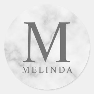 Sticker Rond Monogramme élégant Marbre blanc