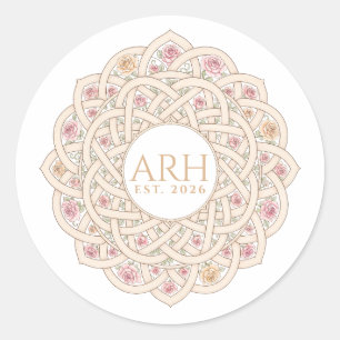 Sticker Rond Monogramme élégant moderne à trois lettres Date de