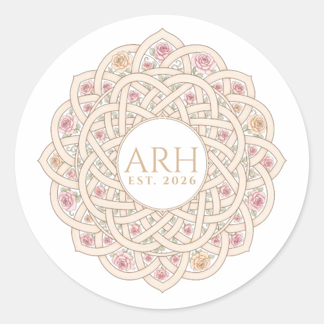 Sticker Rond Monogramme élégant moderne à trois lettres Date de (Devant)