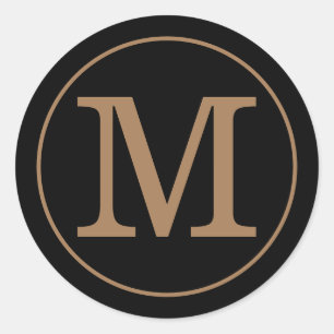 Sticker Rond Monogramme élégant noir et or