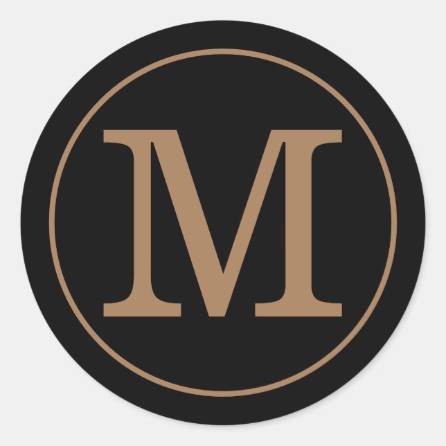 Sticker Rond Monogramme élégant noir et or (Devant)