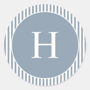 Sticker Rond Monogramme élégant personnalisé à rayure bleue cla