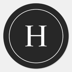 Sticker Rond Monogramme élégant personnalisé noir et blanc