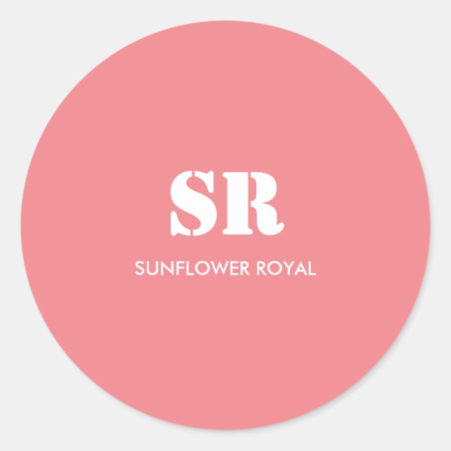 Sticker Rond Monogramme Élégant rose minimal (Devant)