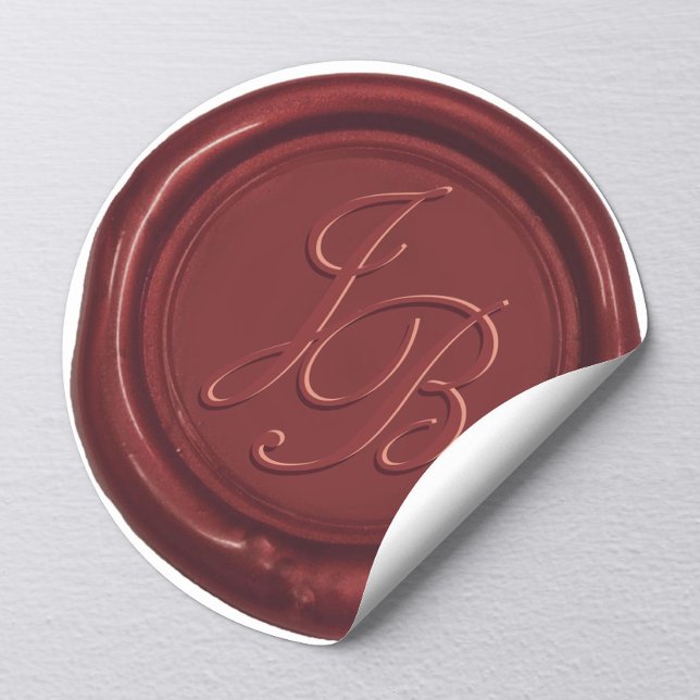 Sticker Rond Monogramme Élégant Script Mariage de cire rouge Bo (Créateur téléchargé)