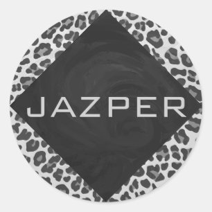Sticker Rond Monogramme Empreinte de léopard noir et blanc