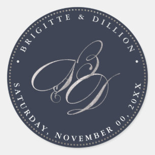 Sticker Rond Monogramme en argent PixDezine Faux (A-Z)