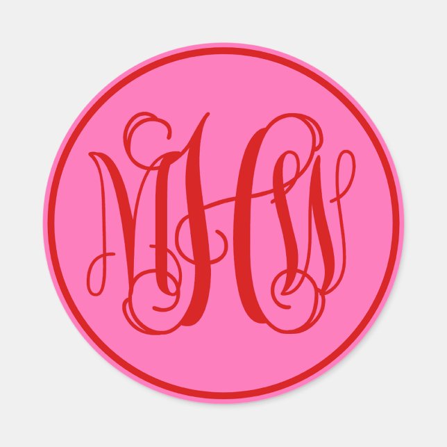 Sticker Rond Monogramme en écriture cursive de vigne rouge rose (Créateur téléchargé)