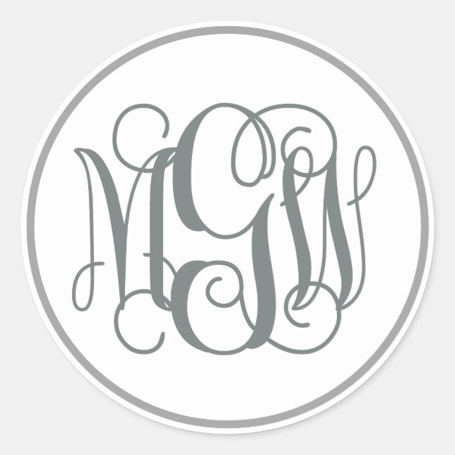 Sticker Rond Monogramme en écriture de vigne au charbon blanc,  (Devant)