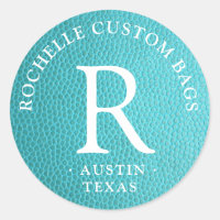 Monogramme en faux cuir turquoise encerclé