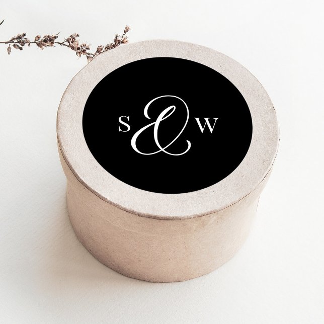 Sticker Rond Monogramme & en noir foncé | Luxe Mariage (Créateur téléchargé)
