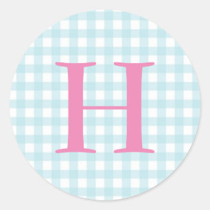 Sticker Rond Monogramme En vichy bleu