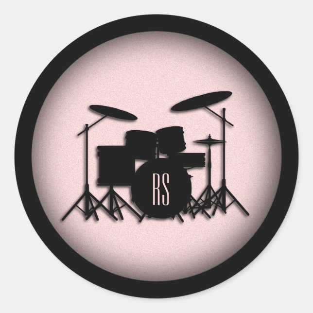 Sticker Rond Monogramme Ensemble de musique Design rose (Devant)