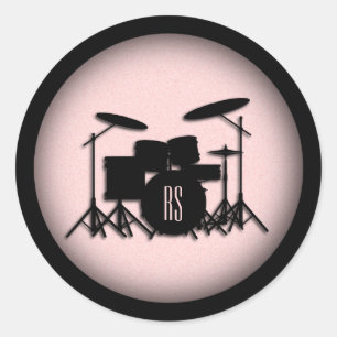 Sticker Rond Monogramme Ensemble de musique Design rose