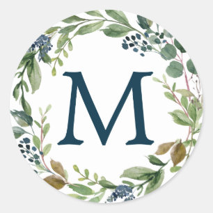 Sticker Rond Monogramme Enveloppe Phoques Végétation marine