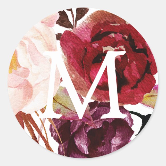 Sticker Rond Monogramme Enveloppe sceaux Marsala rustique (Devant)