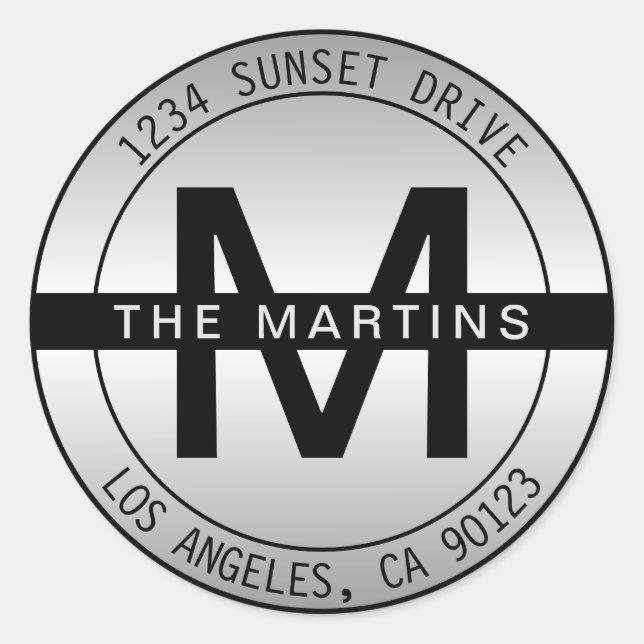 Sticker Rond Monogramme et adresse circulaire en gras | Dégradé (Devant)
