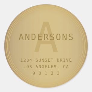 Sticker Rond Monogramme et adresse de l'apparence rétrograde