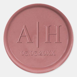 Sticker Rond Monogramme et date Vintage Rose Stick de cire