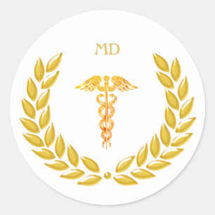 Sticker Rond Monogramme et Golden Médicale Doctor Caduceus