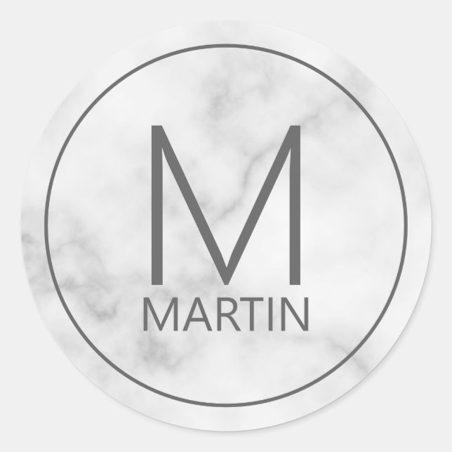 Sticker Rond Monogramme et nom personnalisé moderne Classic Rou (Devant)