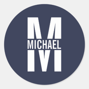 Sticker Rond Monogramme et nom personnalisés bleu marine