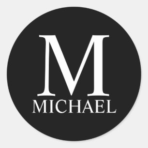 Sticker Rond Monogramme et nom personnalisés en noir